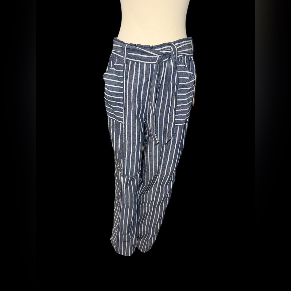 Hope & Harlow Maritime Blue White Striped Chambray Pants Beach Summer Resort - Picture 2 of 8
